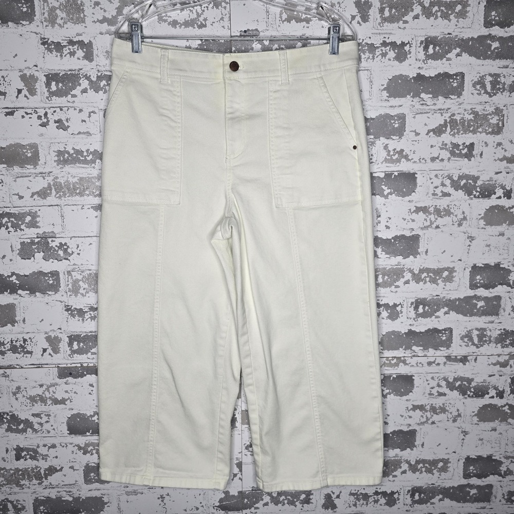 Talbots Jeans Womens 12 P Wide Leg Crop Cotton Stretch White Denim